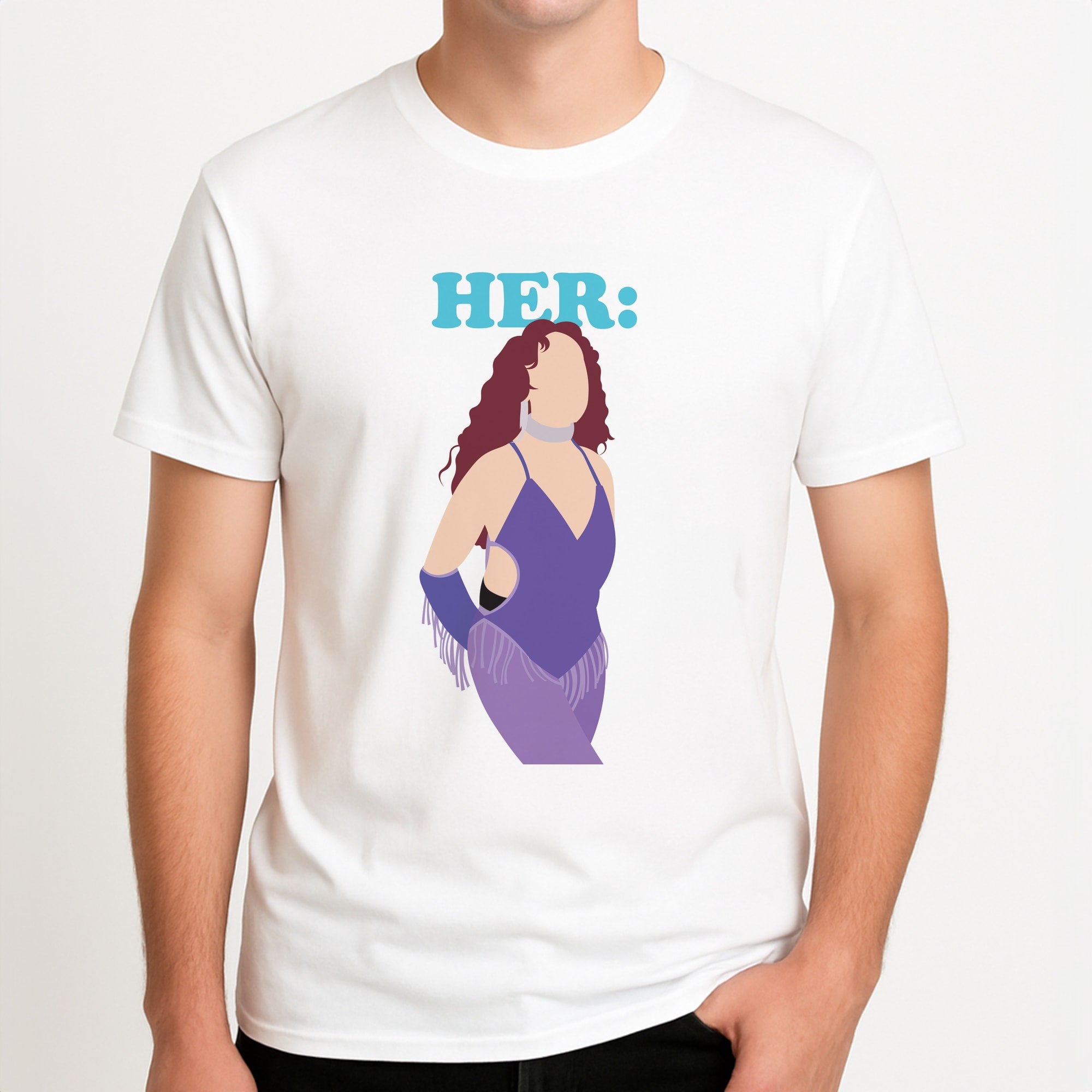 Her - Chappell Unisex T-Shirt, worn by a male model.