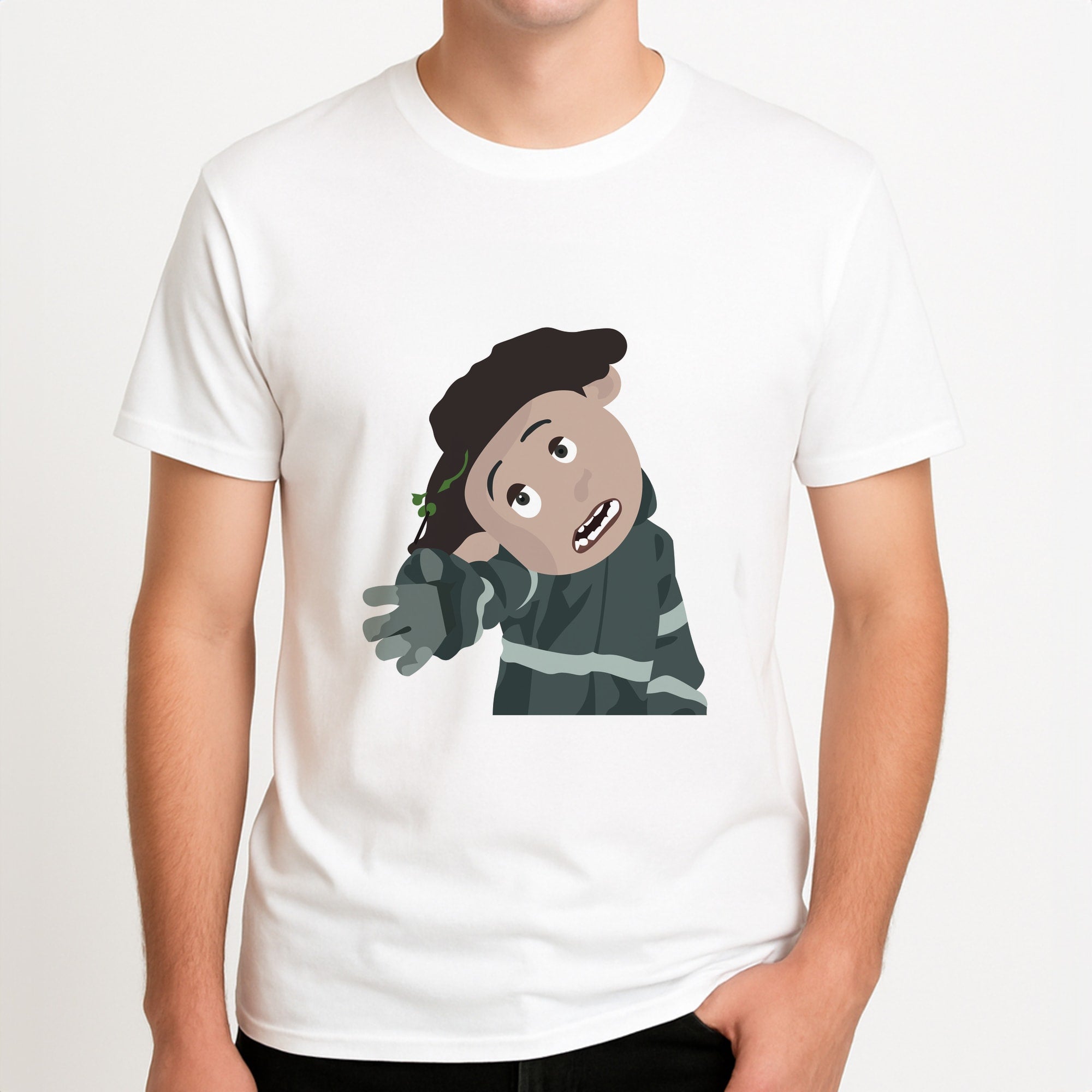 Wybie Lovat Unisex T-Shirt, worn by a male model.