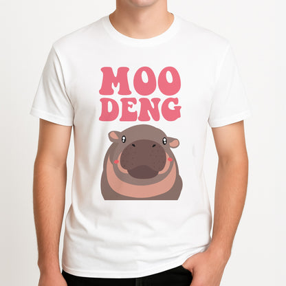 Moo Pink Unisex T-Shirt, worn by a male model.
