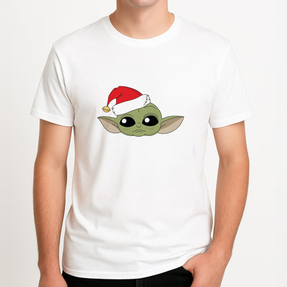 Baby Yoda Christmas Pattern Unisex T-Shirt, worn by a male model.