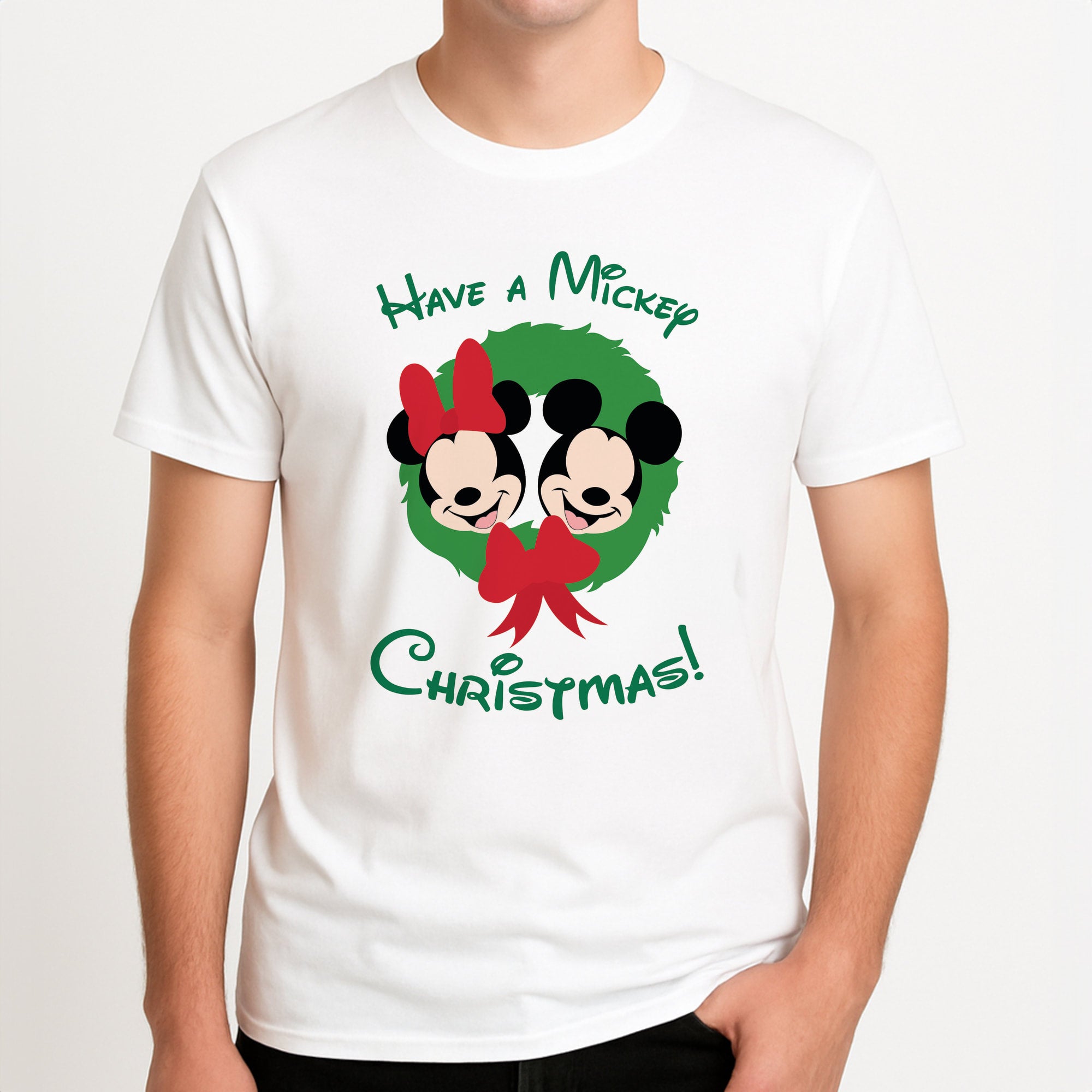 Have A Mickey Christmas Unisex T-Shirt, worn by a male model.