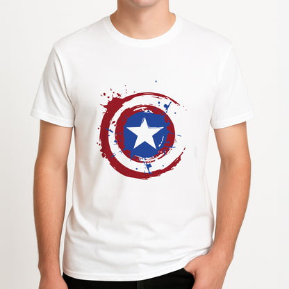 The Shield Unisex T-Shirt, worn by a male model.