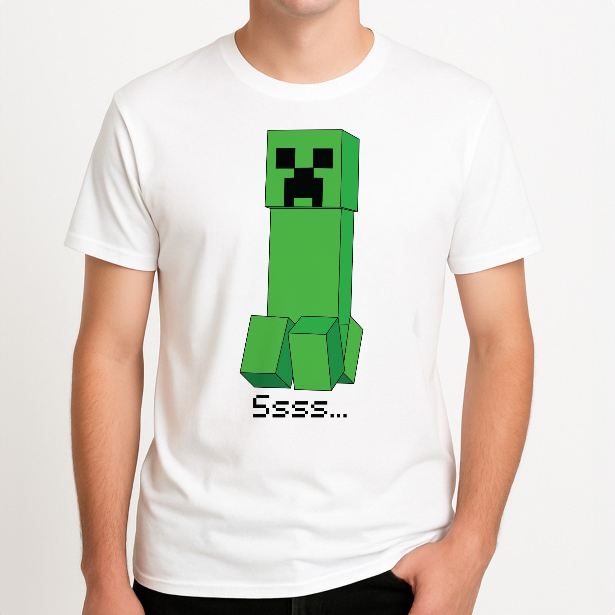Creeper Standing Unisex T-Shirt, worn by a male model.
