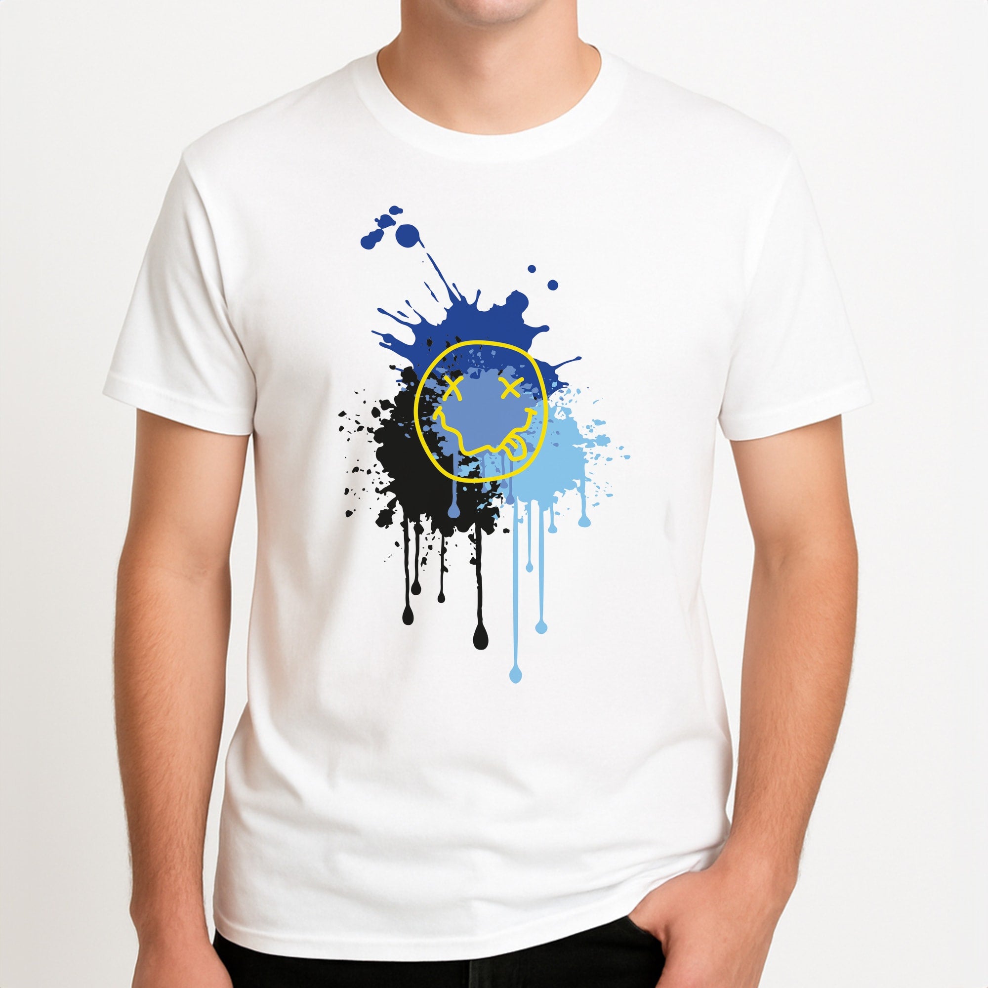 Blue Graffiti - Skate Aesthetic  Unisex T-Shirt, worn by a male model.