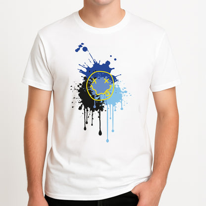 Blue Graffiti - Skate Aesthetic  Unisex T-Shirt, worn by a male model.