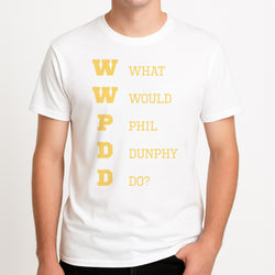 What Would Phil Do? Unisex T-Shirt, worn by a male model.