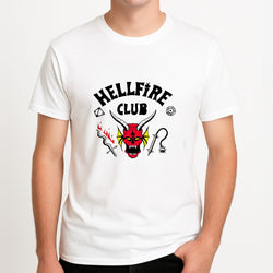 Hellfire Club Logo Unisex T-Shirt, worn by a male model.