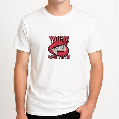 You're Fang-Tastic - Halloween Unisex T-Shirt, worn by a male model.