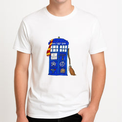 Multifandom Cartoon Unisex T-Shirt, worn by a male model.