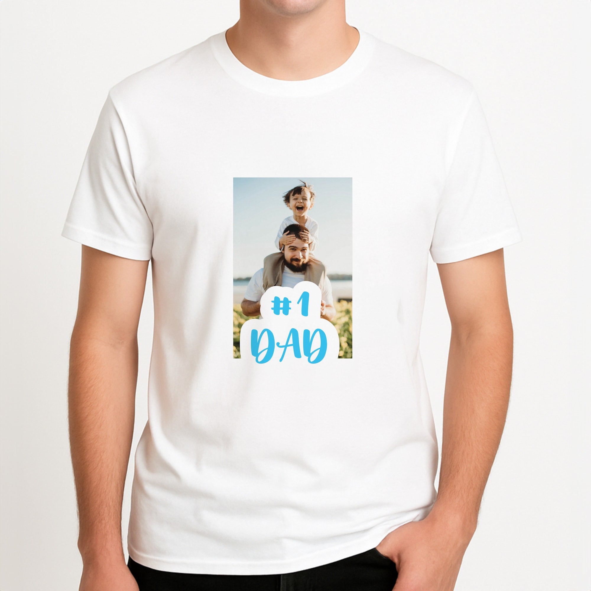 Hashtag 1 Dad - Personalised Father's Day Unisex T-Shirt, worn by a male model.