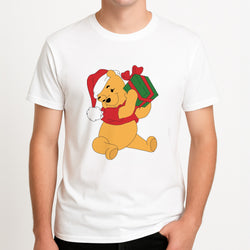 Winnie Christmas Unisex T-Shirt, worn by a male model.