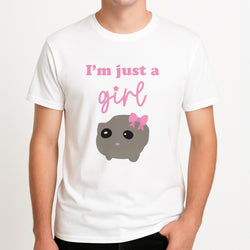 I'm Just A Girl Unisex T-Shirt, worn by a male model.