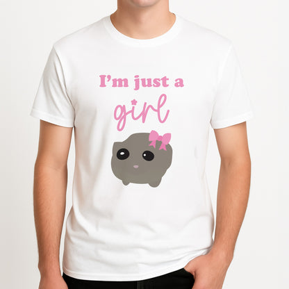 I'm Just A Girl Unisex T-Shirt, worn by a male model.