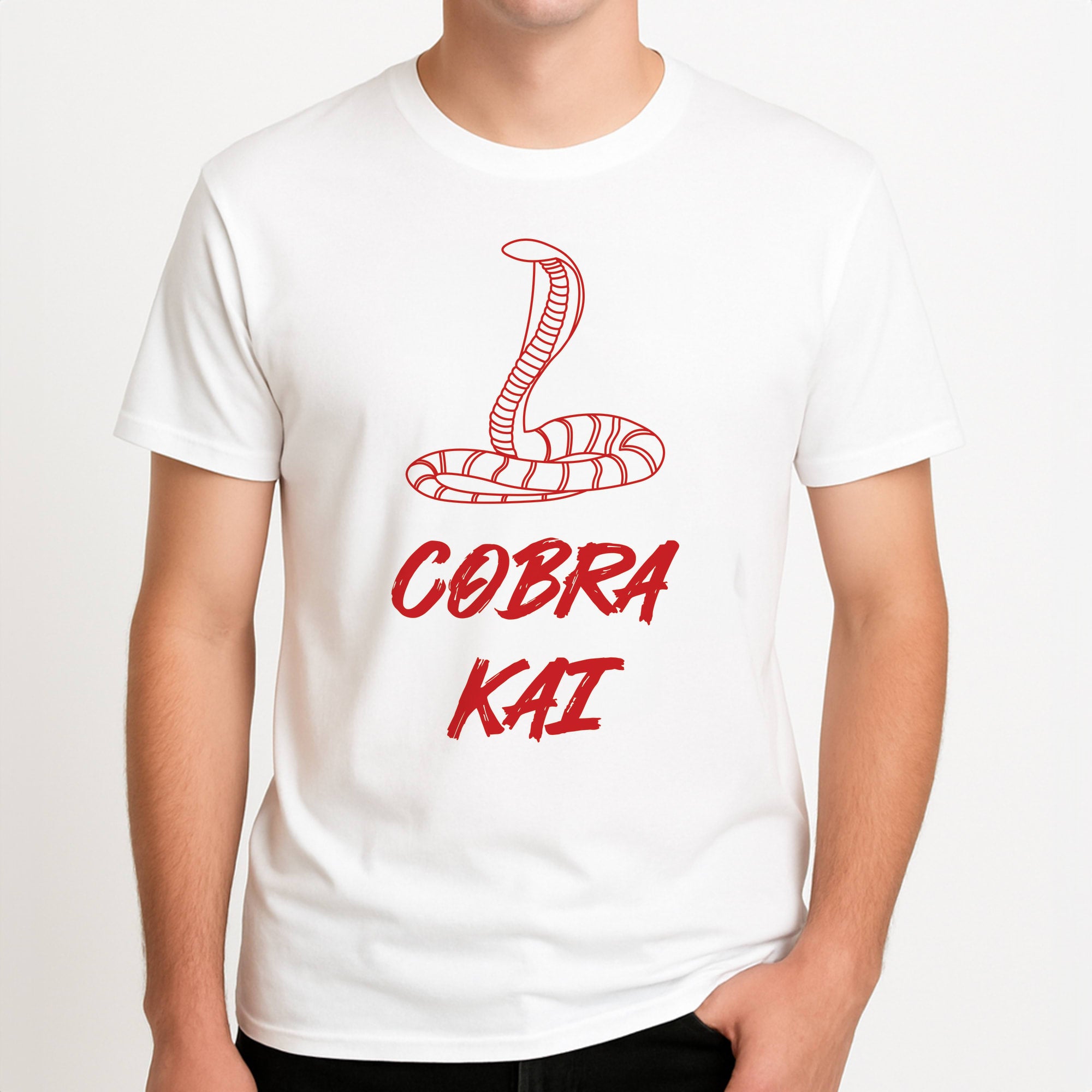 Snake Collage Unisex T-Shirt, worn by a male model.