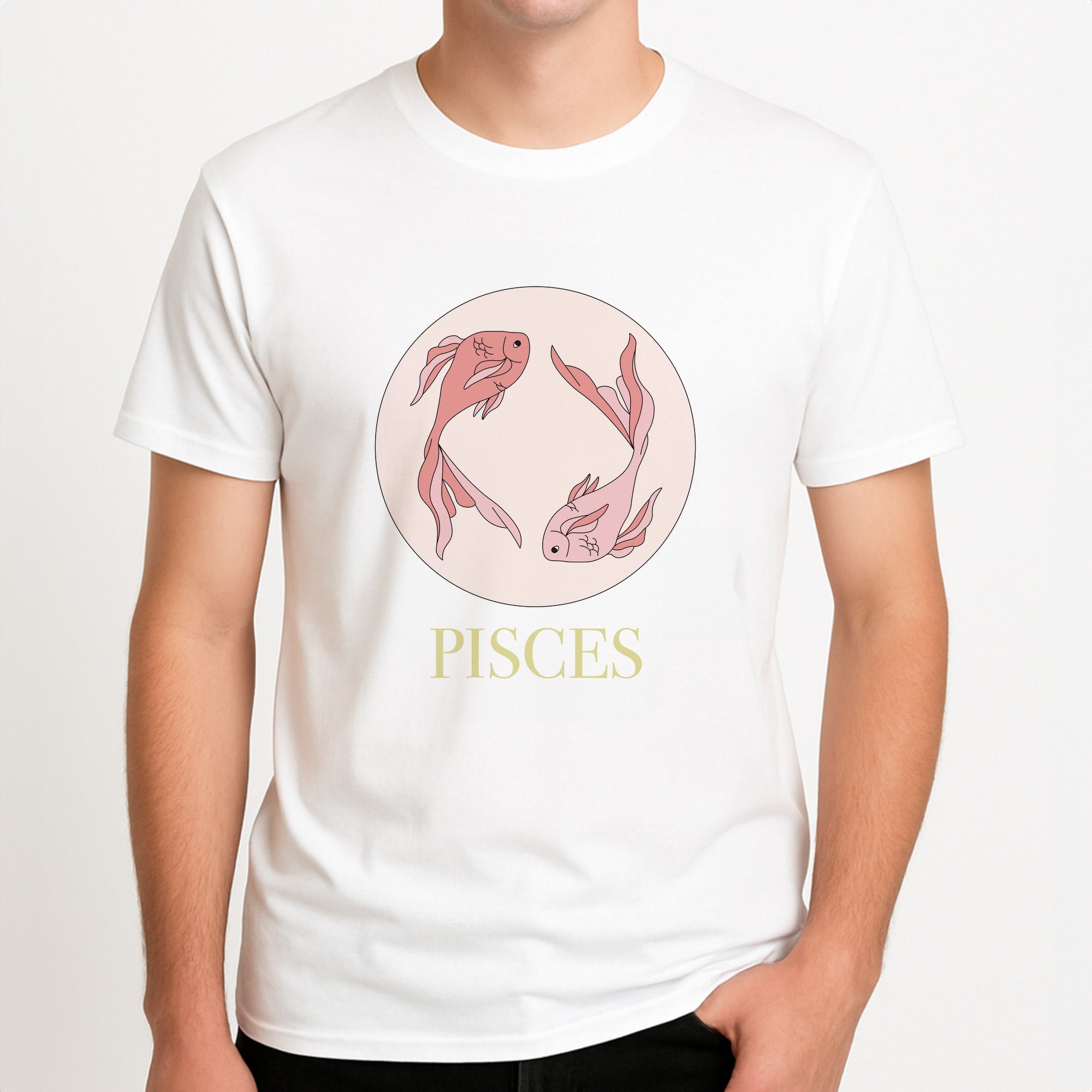 Pisces - Tarot Cards Unisex T-Shirt, worn by a male model.