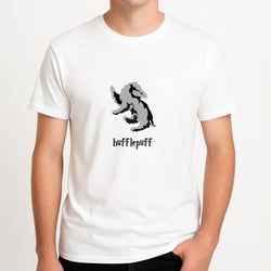 Hufflepuff Unisex T-Shirt, worn by a male model.