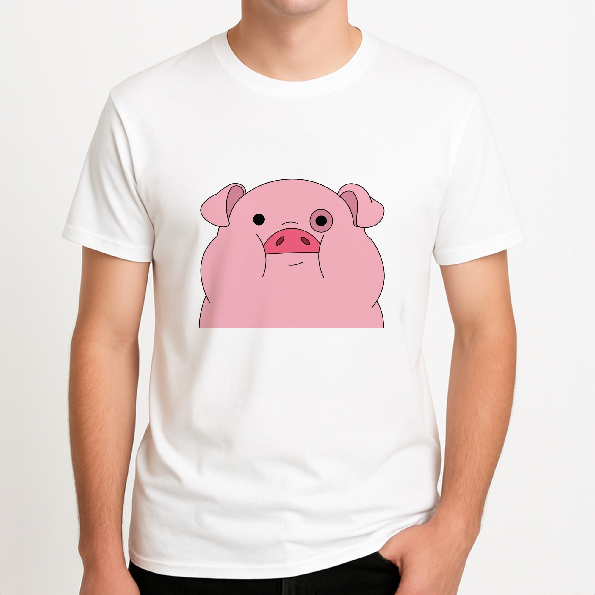 Waddles Unisex T-Shirt, worn by a male model.