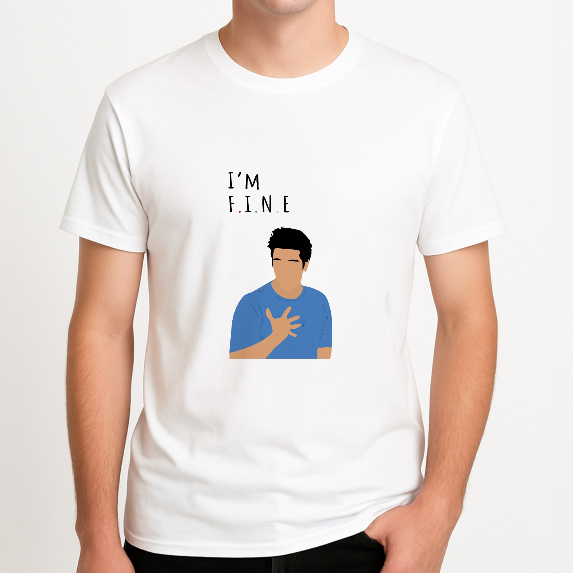 I'm Fine Unisex T-Shirt, worn by a male model.