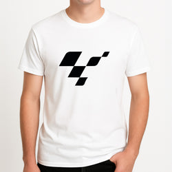logo - Motorbike Unisex T-Shirt, worn by a male model.
