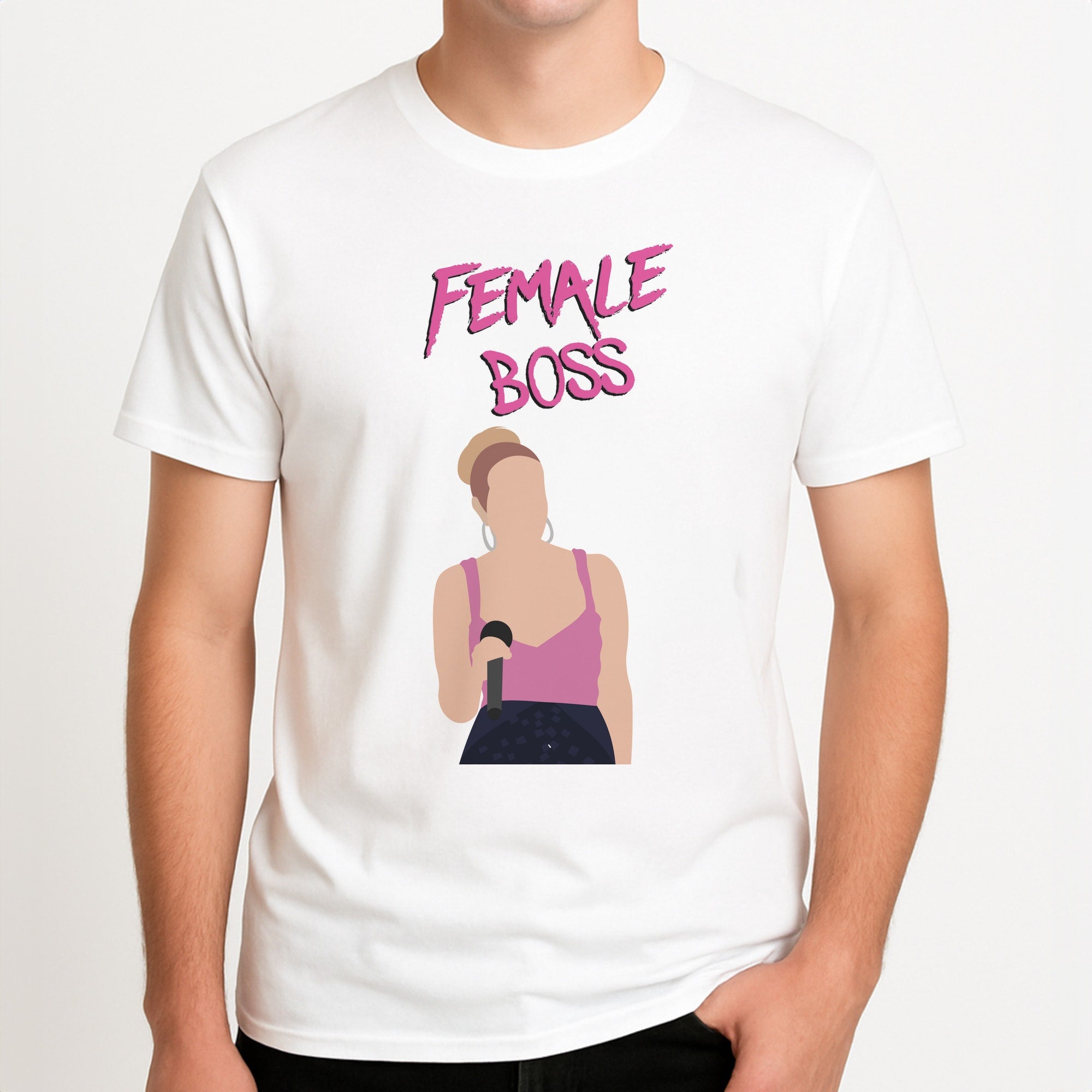 Female Boss - Unisex T-Shirt, worn by a male model.