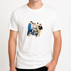 Casual K-Pop Band Band Unisex T-Shirt, worn by a male model.