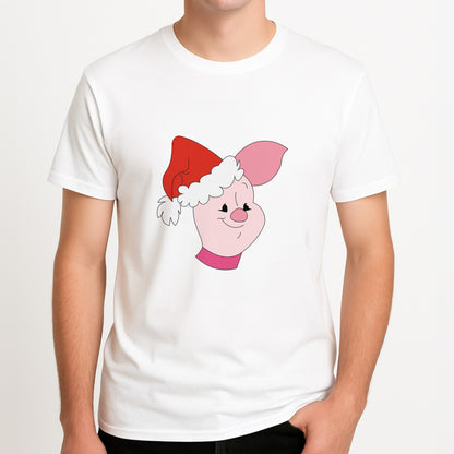 Pig Pattern Christmas Unisex T-Shirt, worn by a male model.