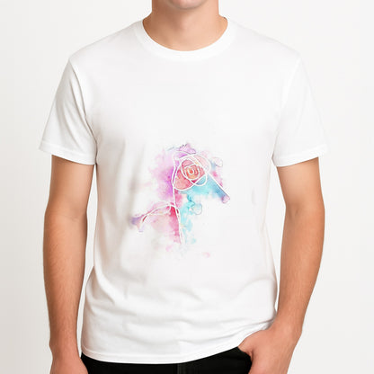 K-Pop Band Love Yourself Watercolour Painting Unisex T-Shirt, worn by a male model.