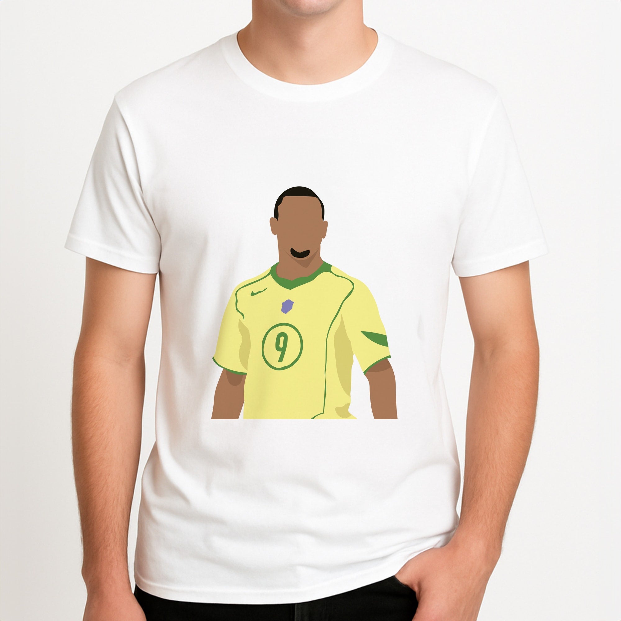 R9 Ronaldo - Football Unisex T-Shirt, worn by a male model.