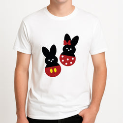 Mouse Peeps Pattern Unisex T-Shirt, worn by a male model.