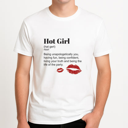 Hot Girl Dictionary Definition Unisex T-Shirt, worn by a male model.