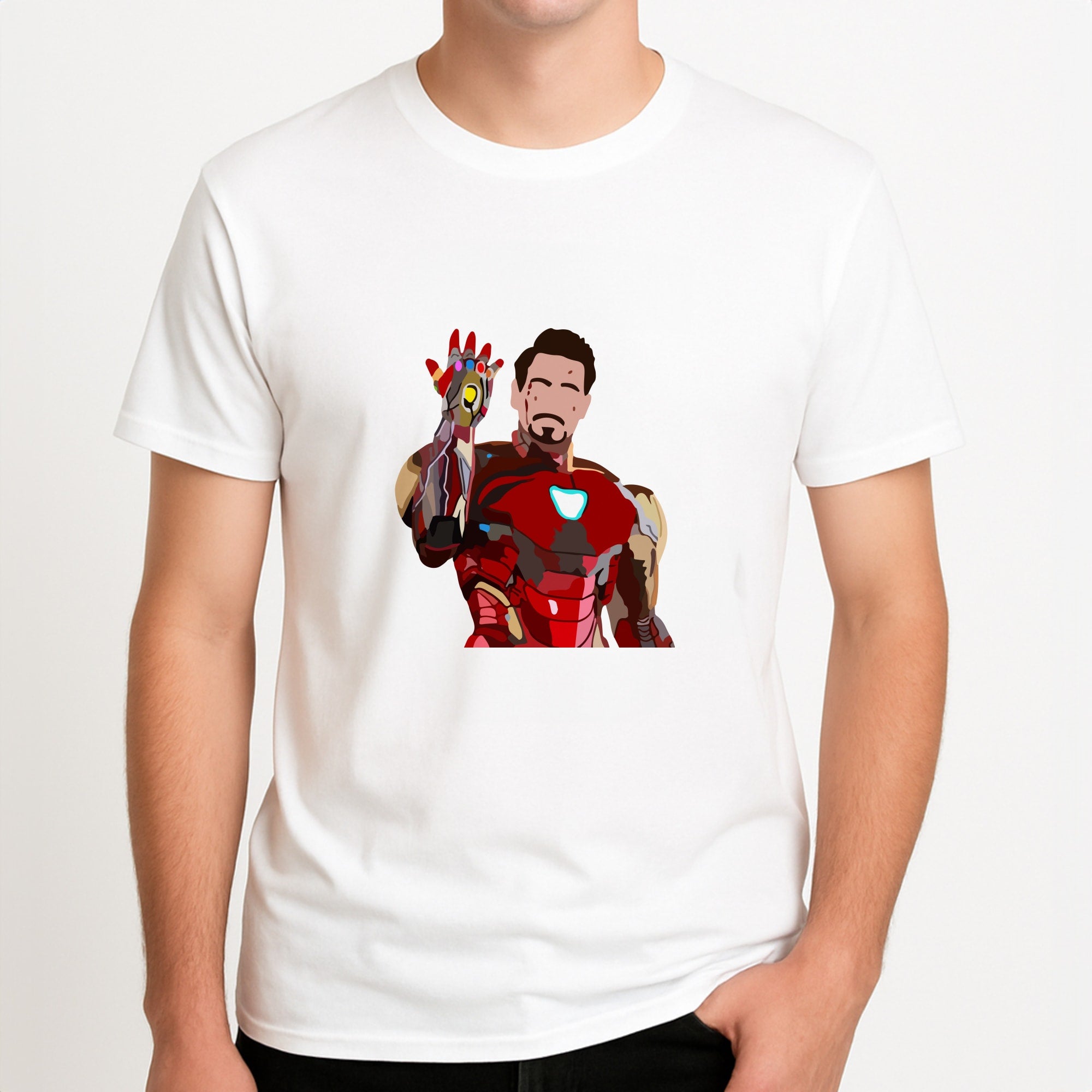 Iron Man Unisex T-Shirt, worn by a male model.