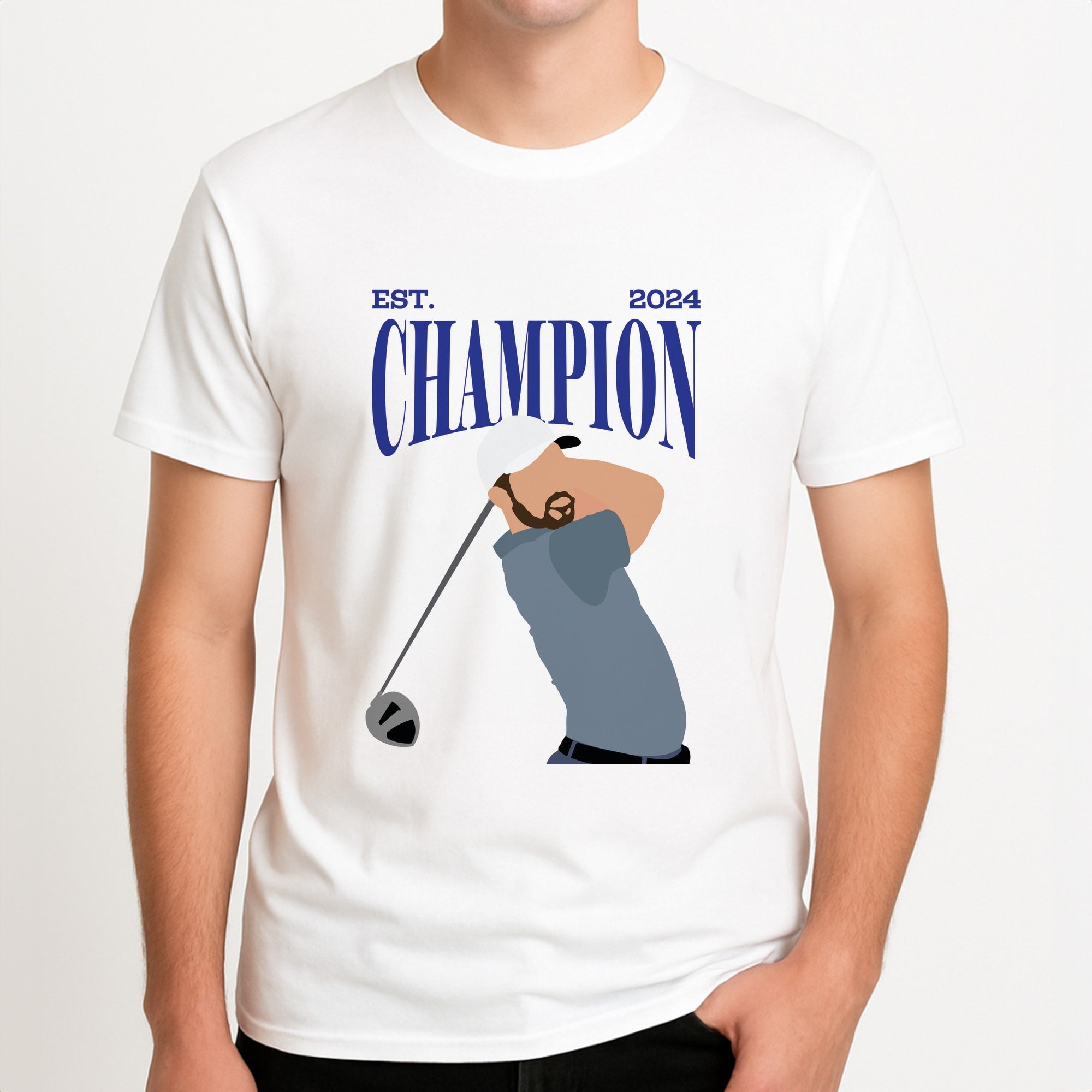Schauffele Champion 2024 Unisex T-Shirt, worn by a male model.