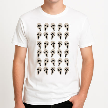 Collage - Halloween Unisex T-Shirt, worn by a male model.