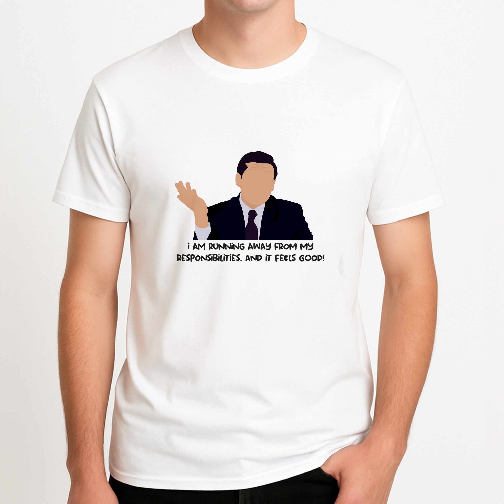 I Am Running Away From My Responsibilities Unisex T-Shirt, worn by a male model.