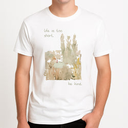 Life Is Too Short Unisex T-Shirt, worn by a male model.
