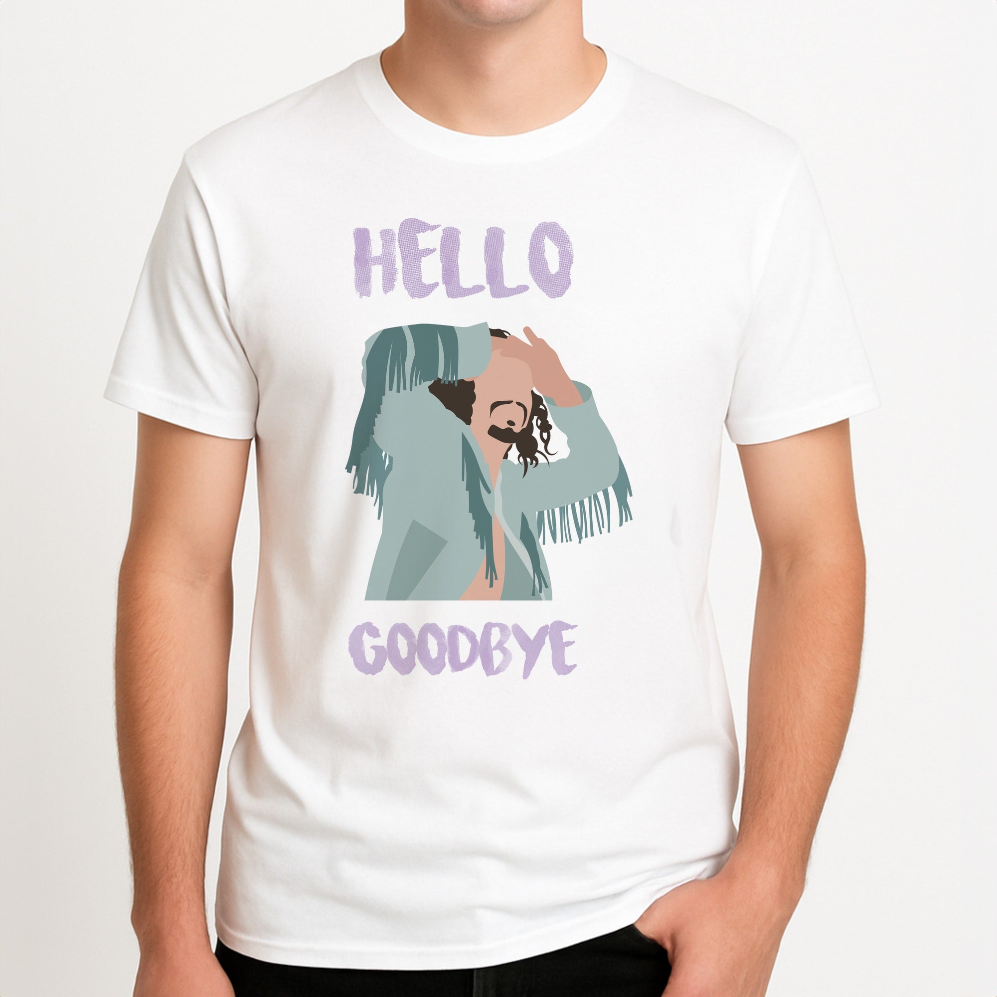 Hello Goodbye Unisex T-Shirt, worn by a male model.