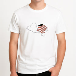 Moom On Grass Unisex T-Shirt, worn by a male model.