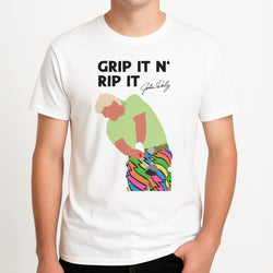 Grip It N Rip It  Unisex T-Shirt, worn by a male model.