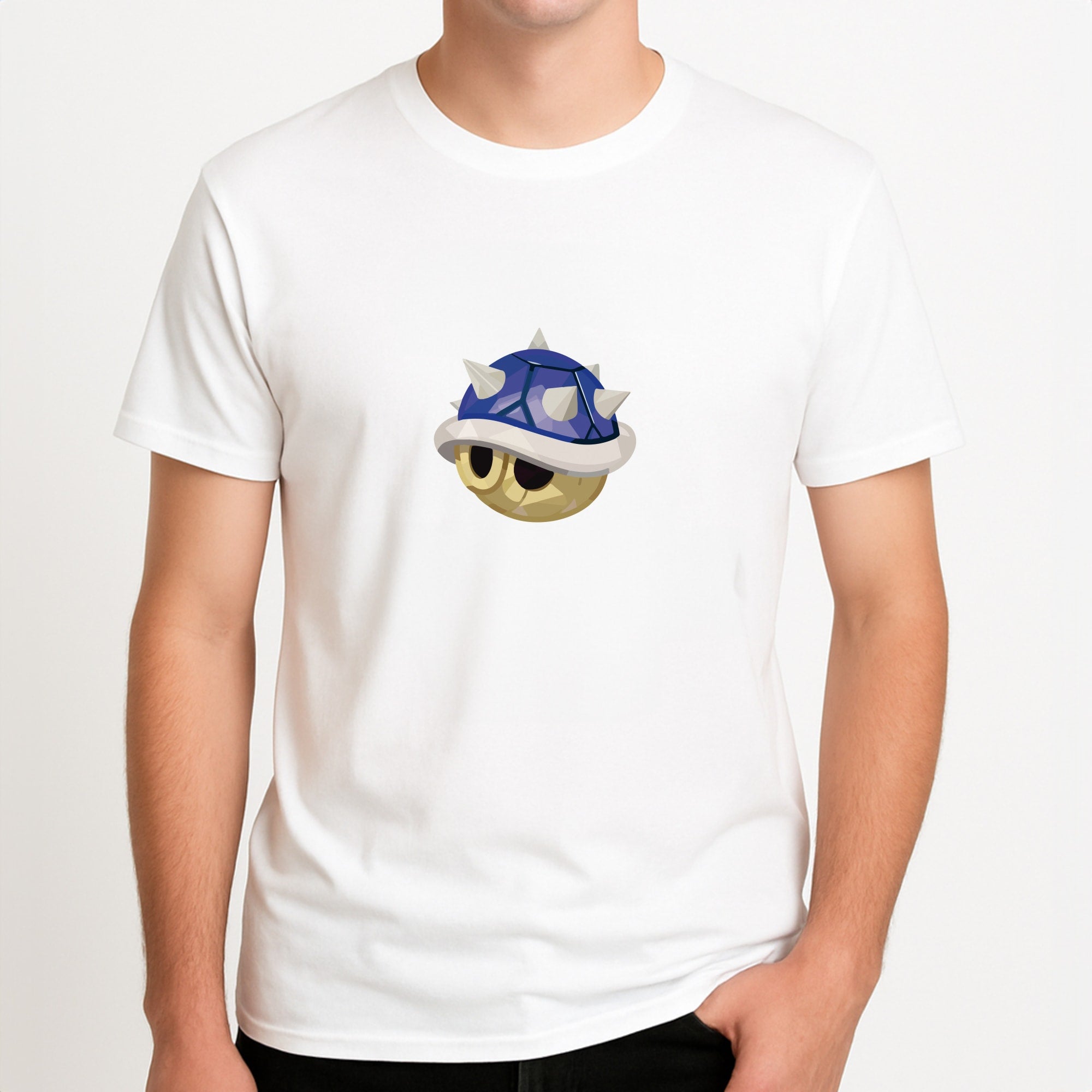 Spiny Shell - Mario Unisex T-Shirt, worn by a male model.