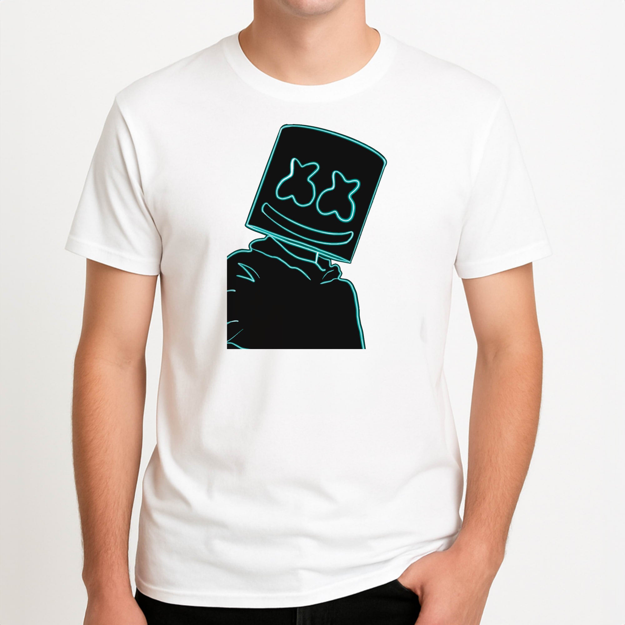 Black White Helmet DJ Neon T-Shirt