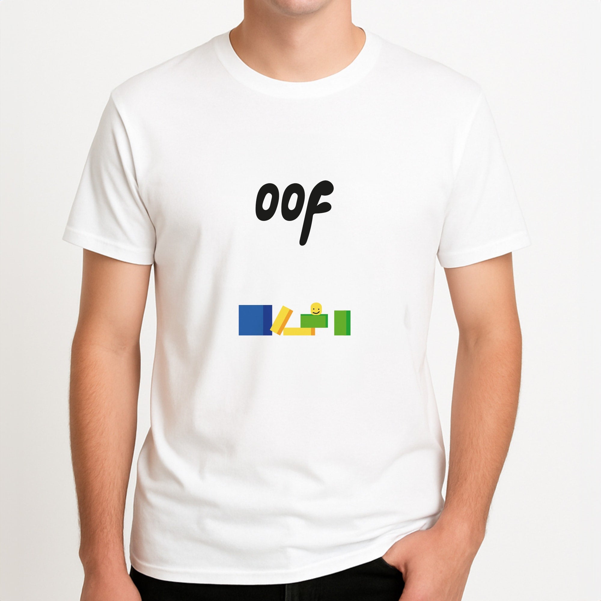Oof Unisex T-Shirt, worn by a male model.