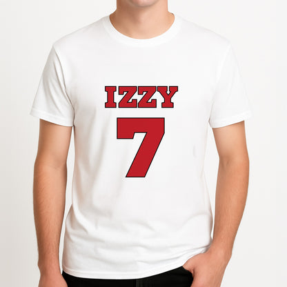 Black And White Stripes - Personalised Football   Unisex T-Shirt, worn by a male model.