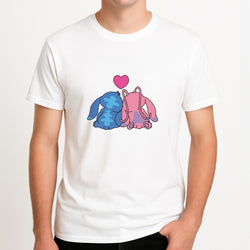 In Love - Pink Alien Unisex T-Shirt, worn by a male model.