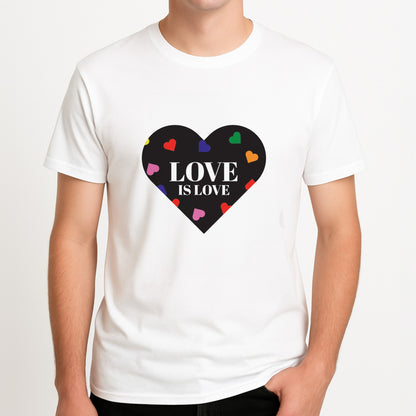 Love Is Love - Pride Unisex T-Shirt, worn by a male model.