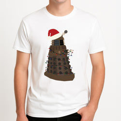 Christmas Dalek - Doctor Who Unisex T-Shirt, worn by a male model.