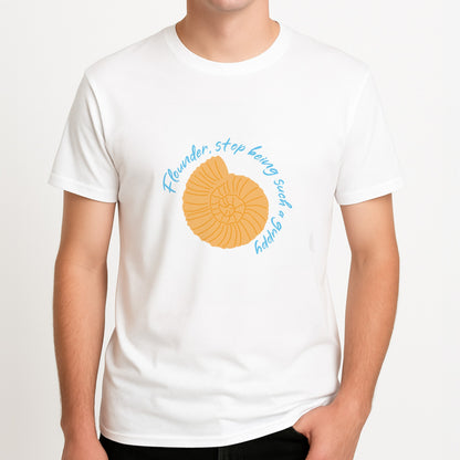 Flounder - The Little Mermaid Unisex T-Shirt, worn by a male model.