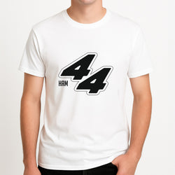 Dark Red Retro 44  Unisex T-Shirt, worn by a male model.