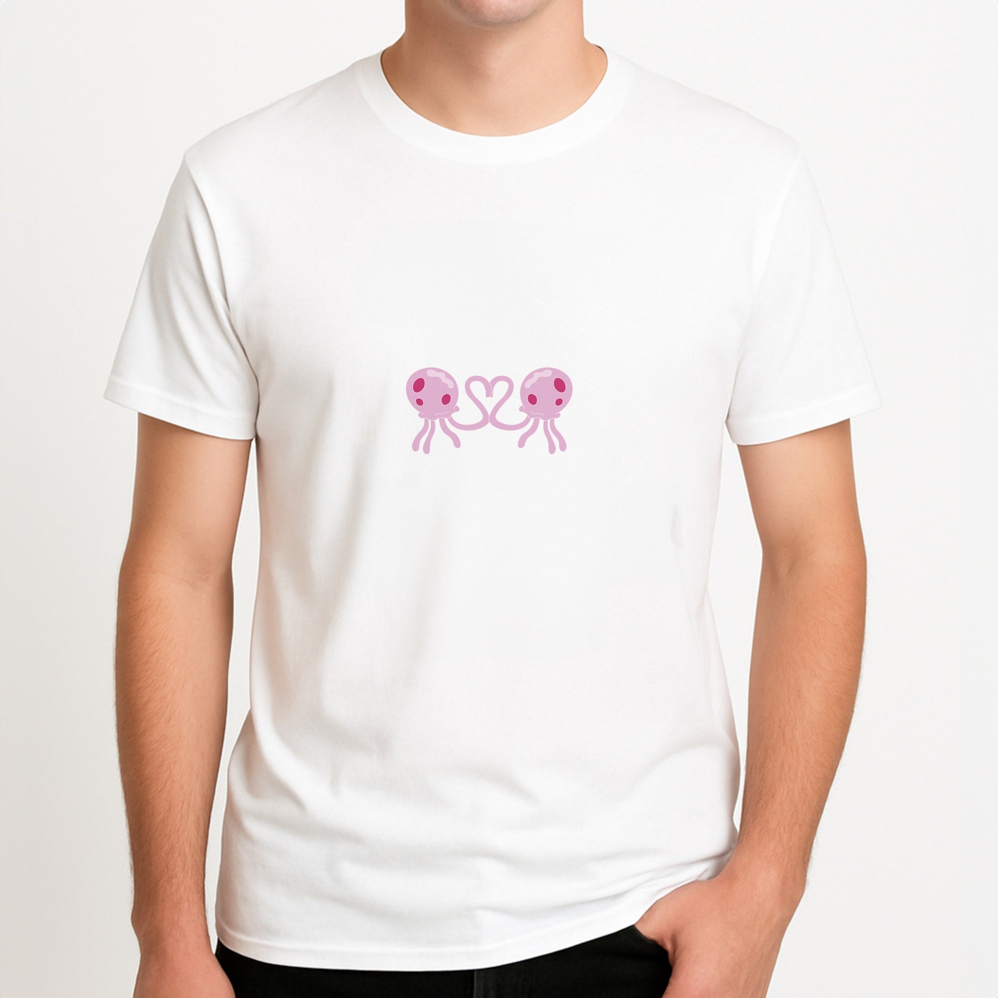 Love Heart Unisex T-Shirt, worn by a male model.