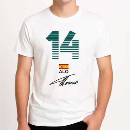 Alonso - F1 Unisex T-Shirt, worn by a male model.