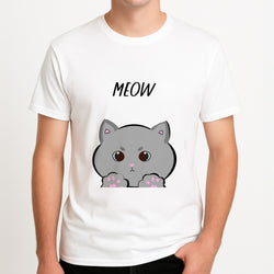 Grey Kitty - Cats Unisex T-Shirt, worn by a male model.